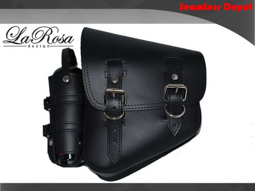 Larosa black leather harley softail left swing arm saddlebag with fuel bottle