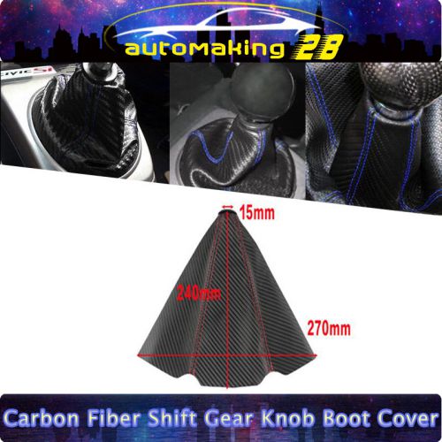 Blue stitch black carbon fiber shifter shift gear boot cover for toyota nissan