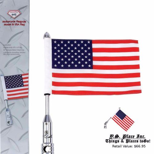 Motorcycle flag pole mount 15&#034; x 10&#034; flag american harley davidson luggage rack