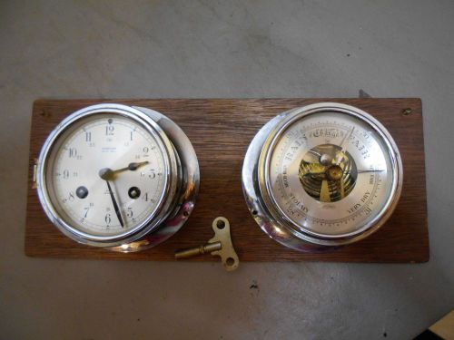 Vintage brass ships bell- nautical clock barometer - 8 day jeweled  w wind key