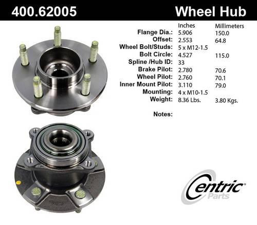 Centric parts axle bearing and hub assembly 400.62005e