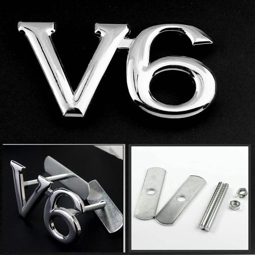 V6 logo 3d metal chrome silver v6 racing front hood grille badge emblem