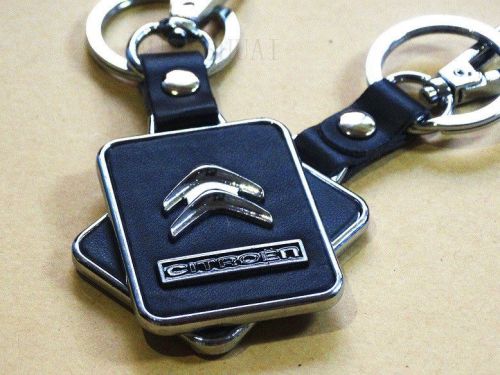 Car key chain leather metal 3d logo keyring key chain pendant for citroen
