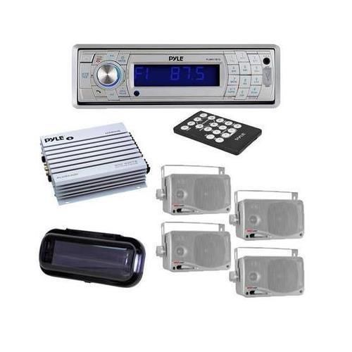 New pyle in dash marine yacht radio player &amp; bluetooth 400w amp cover 4 speakers