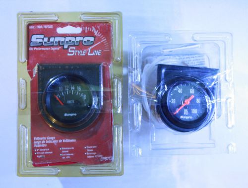 Sunpro 2&#034; electrical voltmeter gauge black dial-style line-new w/free oil gauge