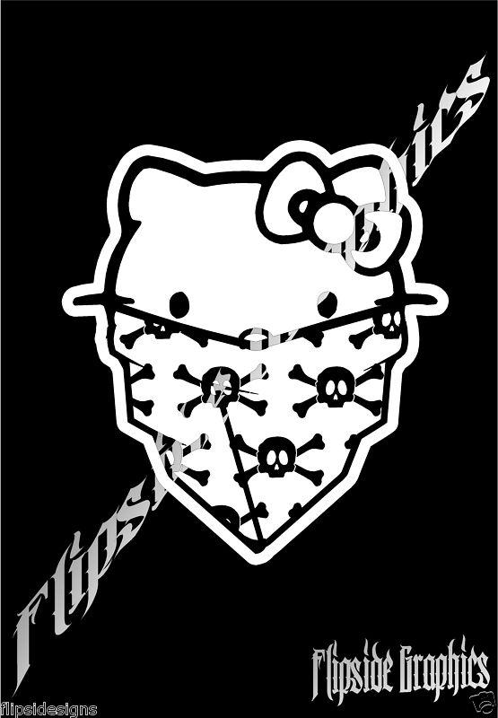 Decal skull hello kitty bandana  windows laptop cars trucks stickers x2