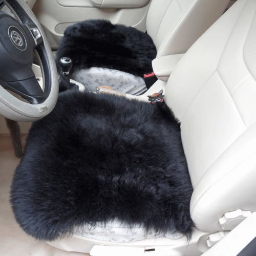 Genuine sheepskin long wool car seat covers chair cushion 18&#039;&#039;×18” black 2pcs