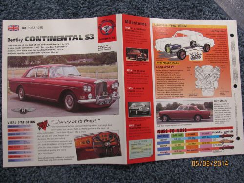 ★★ bentley continental s3 - collector brochure specs info - 1962 - 1965 ★★