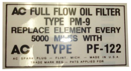 1953 1954 1955 1956 buick oil filter decal - pf-122