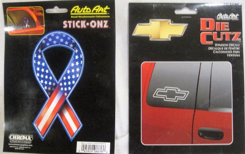Decals: set of chevrolet window decals  &amp;  usa ribbon window decal ~  new