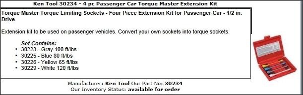 Ken-tool 1/2" drive 4 pc. torque stick extension kit for impact gun model 30234