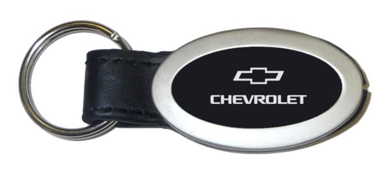 Gm chevrolet black oval leather keychain / key fob engraved in usa genuine