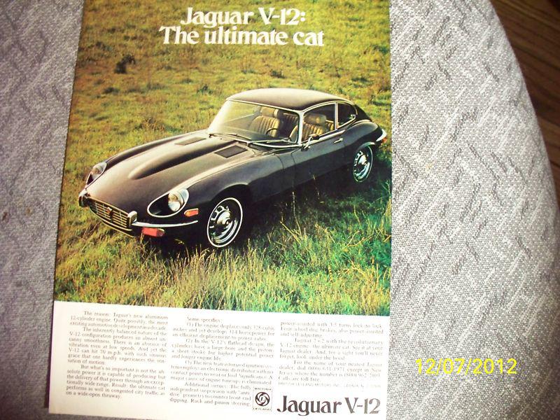 1971 jaguar v-12  in an original, rare ad from '71! -frame it as a jaguar gift!