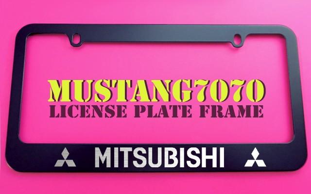 1 brand new mitsubishi black metal license plate frame + screw caps
