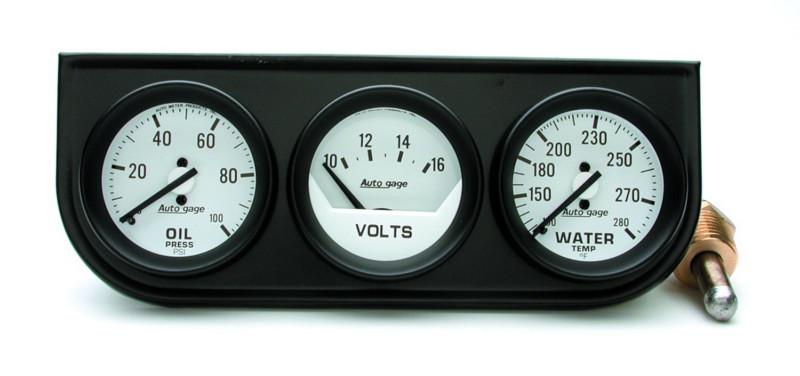 Auto meter 2327 autogage; mechanical oil/volt/water; black console
