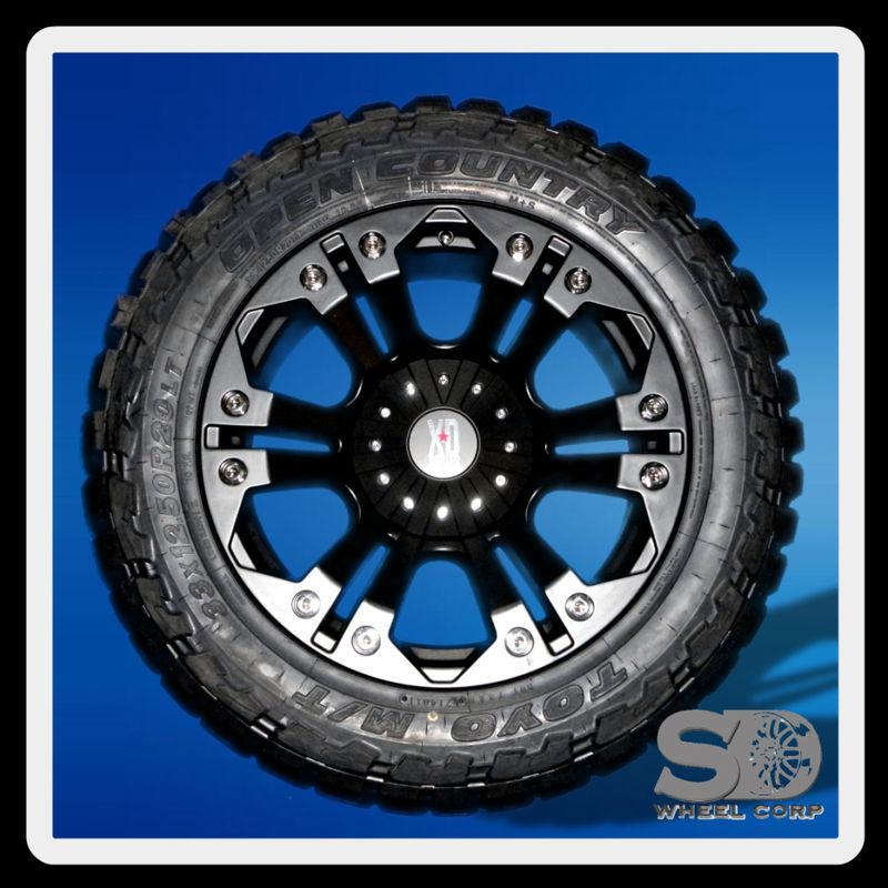 20" xd monster black 5x115 & 33x12.50x20 toyo open country mt tires wheels rims 