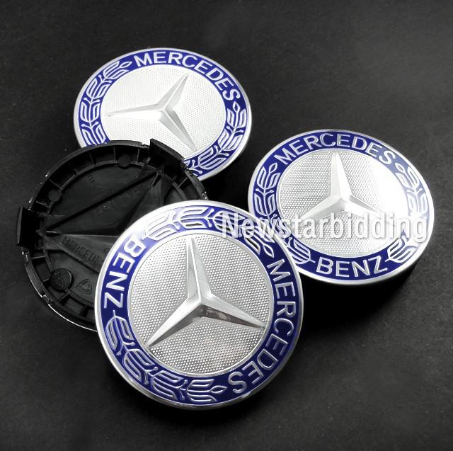 4x 3d emblem mercedes benz blue center wheel rim hub caps e s cl ml sl clk slk