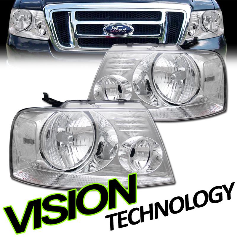 Pair 04-08 ford f-150 pickup euro chrome head lights lamps lh+rh left+right side
