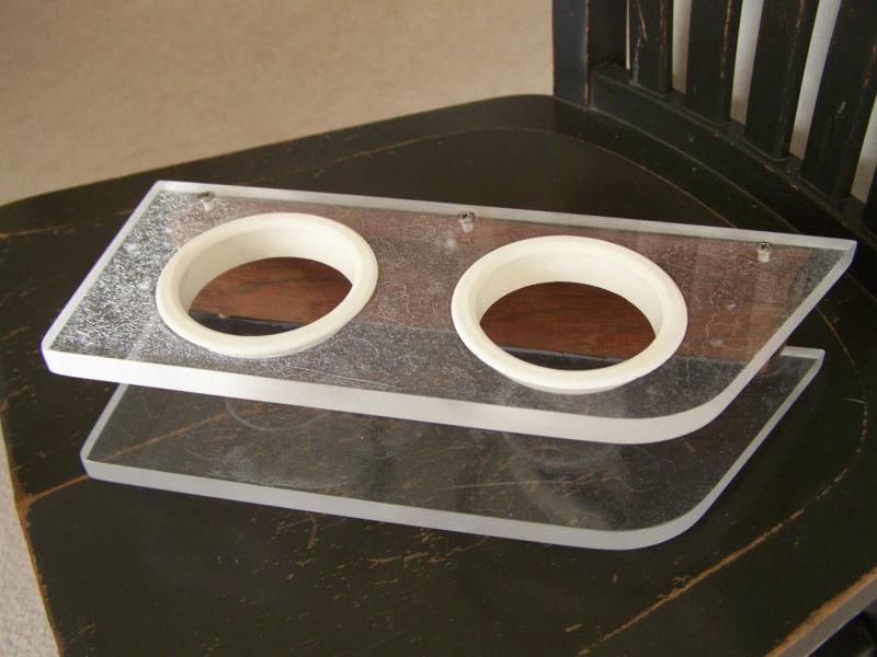 Used 1/2" plexiglass and teak 2 cup beverage holder - boat - good condition