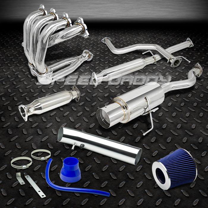 4" tip muffler catback+header+piping exhaust+air intake 92-95 civic eh hatchback