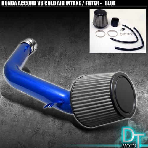 Stainless washable cone filter + cold air intake 03-07 accord v6 blue aluminum