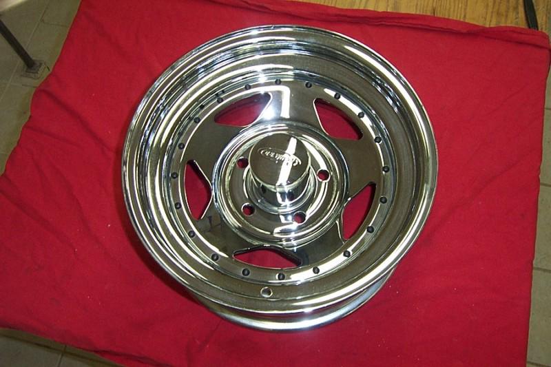 4 us wheel chrome star-steel 37-5750 15 x 7 x 5 x 5 with caps and chrome nuts