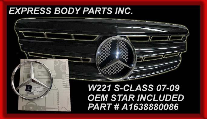 07-09 w221 s550 all black shiny grille s-class new hood bumper style star