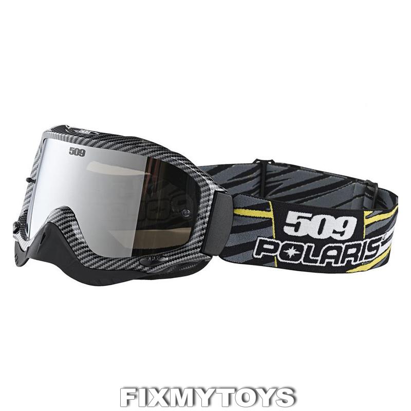 Oem polaris men's rzr 509 racing carbon yellow w/ chrome lens goggles