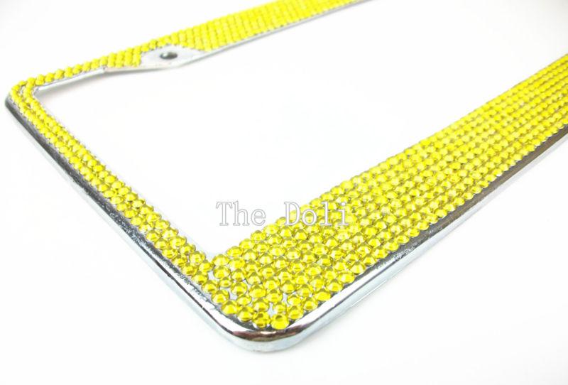 Yellow bling crystal rhinestone handmade u.s. license plate frame 7 rows 