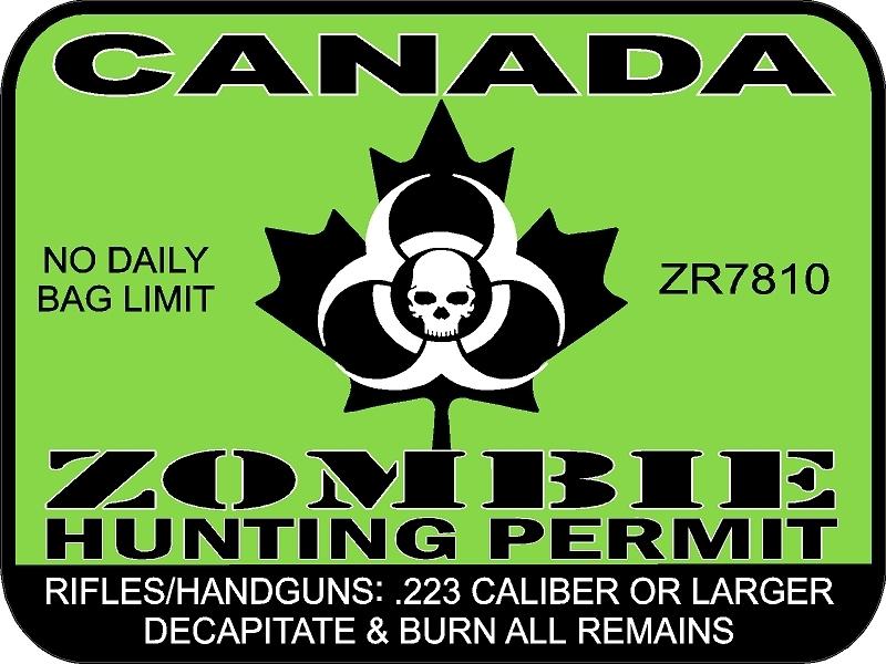 Canada zombie hunting permit license decal 3"x4" vehicle sticker tags graphics