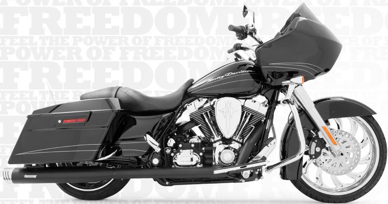 Freedom performance exhaust racing dual w/tips black/chrome for hd flh flt 09-13