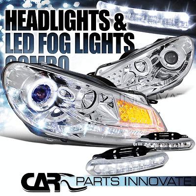 09-12 golf r8 drl led signal chrome projector headlights+6-led fog lamps