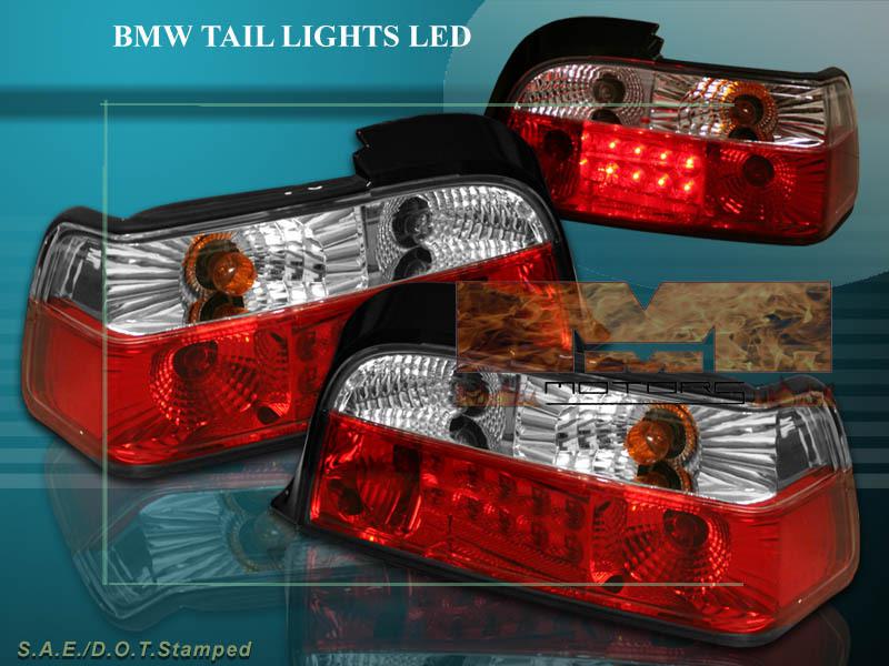 92-98 bmw 3 series tail lights led red/clear 2 doors
