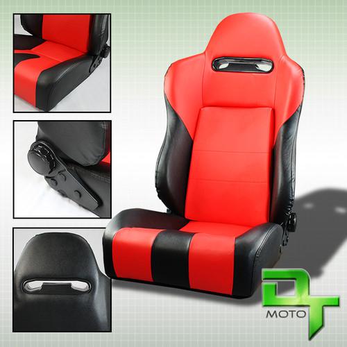 1pc blk/red double left & right adjustable reclinable thunder racing seat+slider