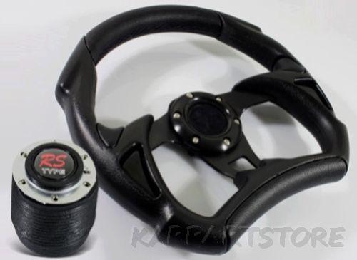 90-05 eclipse 320mm f1 style black stitched leather steering wheel+hub adapter