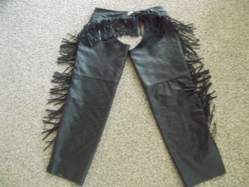 Women's black fringe leather motorcycle chaps - size xl