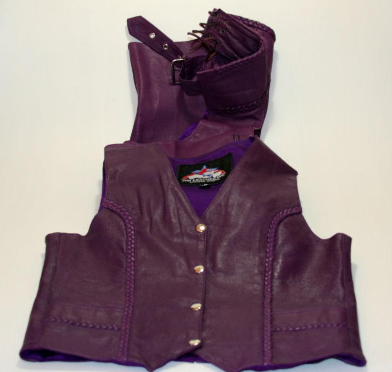 Women's-purple set-biker-chaps & vest-size "m"