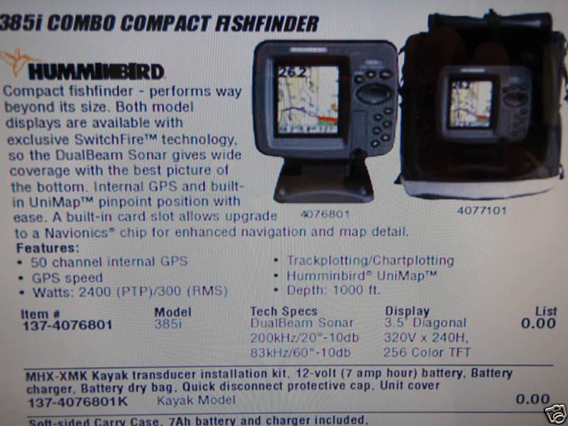 Fishfinder humminbird 385i combo compact 137-4076801 marine electronics boat 