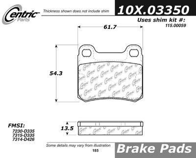 Centric 301.03350 brake pad or shoe, rear-centric premium ceramic pads w/shims