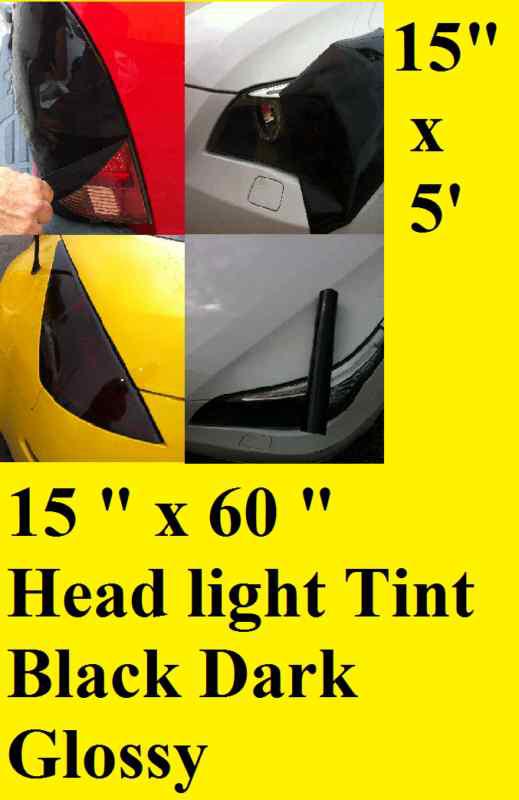 15" x 5 ft  black dark glossy tint headlight taillight vinyl  sheet universal 