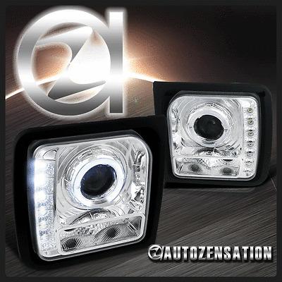 97-01 jeep cherokee crystal chrome halo smd led drl projector headlights
