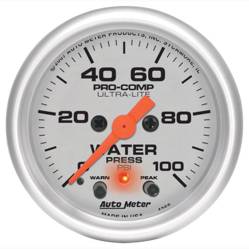 Auto meter 2 1/16 ultra lite water pressure peak memory warning 100 psi 4368