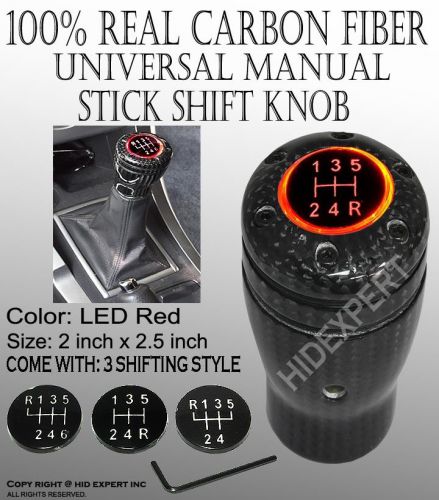 Icbeamer car gear shift knob carbon fiber w/ red led manual shifter le jq3052