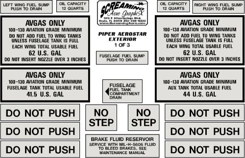 Piper exterior placard kit aerostar 600