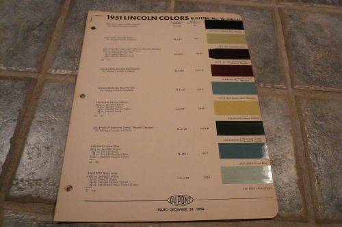 1951 lincoln dupont duco delux color chip paint sample - vintage