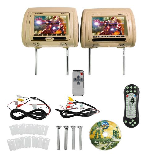 Rockville rdp711-bg 7” beige car headrest monitors w/dvd player/usb/hdmi+games