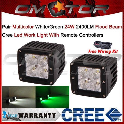 Pair white&amp;green flood beam 24w remote control cree led work light battery em