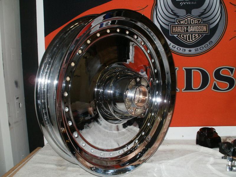 Harley davidson chrome front flstf fatboy deluxe wheels 2000-2006 , outright, nr