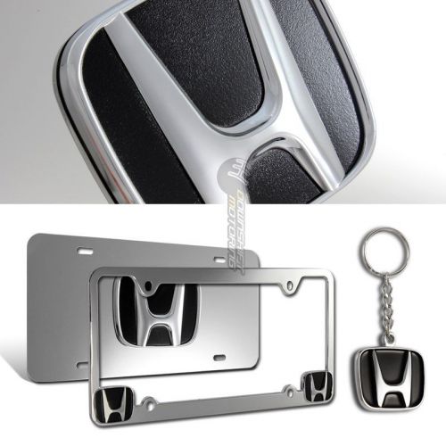 Honda 3d stainless steel license plate frame -2pcs front &amp; back with keychain