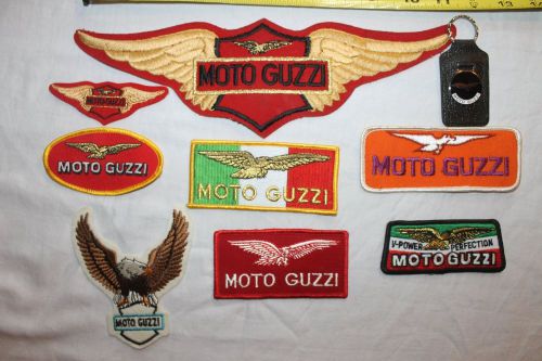 New vintage moto guzzi patch lot 8 iron &amp; sew on motorcycle patches + keychain